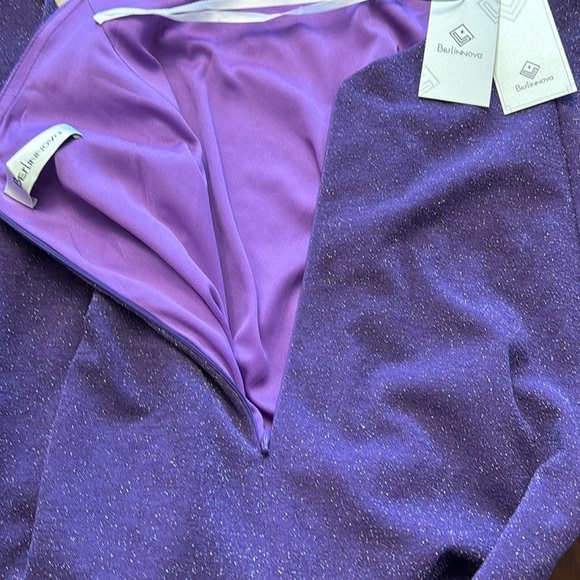 BerlinNova NWT Prom Purple Evening Metallic High Slit Mermaid Dress - Picture 7 of 12